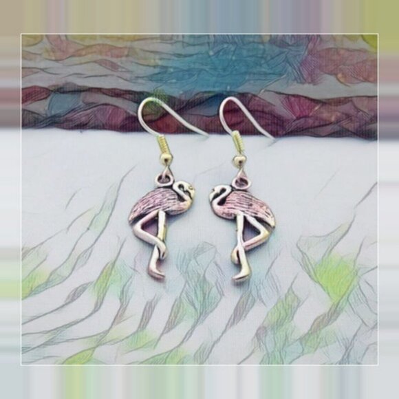 Jewelry - Flamingo Dangling Earrings in Silver Tone